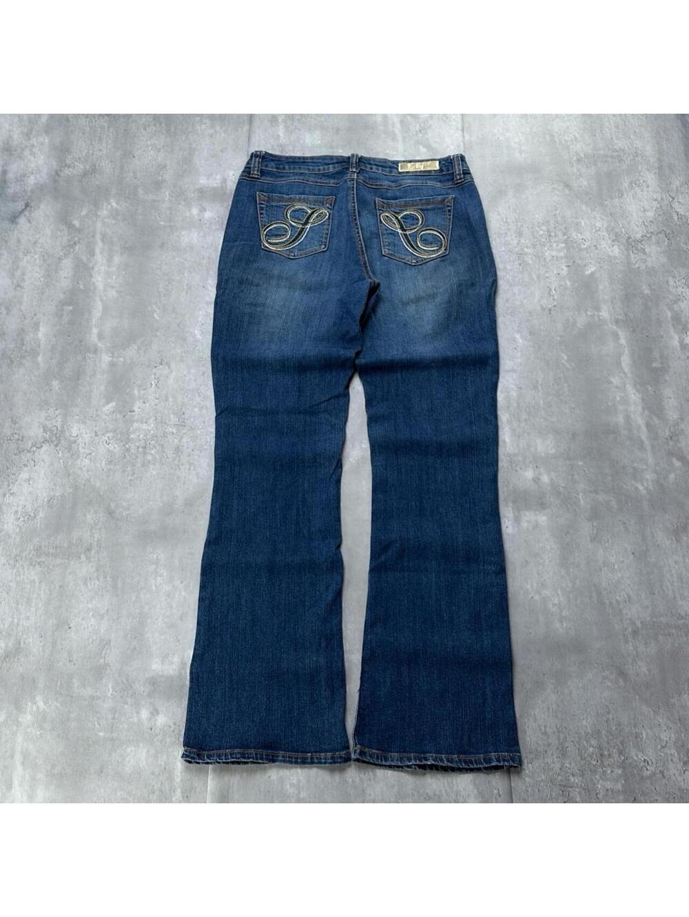 Y2K Blue Southpole Grunge Embroidered Bootcut Denim Jeans